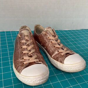 Converse Rose Gold Glitter Sparkly Sneakers with Baby Pink Laces Woman’s Size 6
